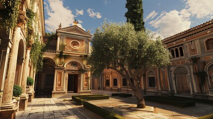 Obraz premium Incorporate intricate details of the Renaissance architecture into a digital photorealistic rendering to highlight the grandeur and elegance of the historical masterpiece