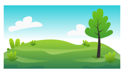 Obraz premium natural scenery background. Nature landscape vector illustration with cartoon style.