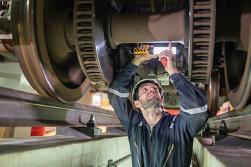 Railway technicians inspect the suspension brakes and axle stability control systems of electric locomotives to ensure they are ready for use.