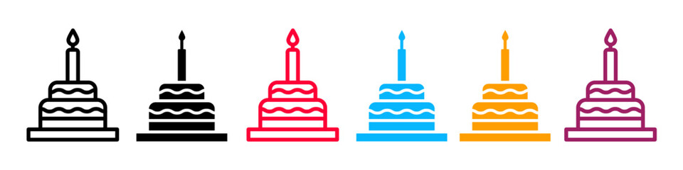 Festive Birthday Cake and Candle Icon for Celebratory Events