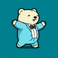 Obraz premium kawaii bear character animated sticker, in the style ofdark cyan and azure сreated with Generative Ai