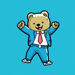 Fototapeta premium kawaii bear character animated sticker, in the style ofdark cyan and azure сreated with Generative Ai