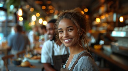 A portrait of young attractive African American waitress - 789173511