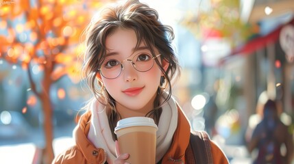 attractive girl drinking hot latte beverage while walking the street - 789173799