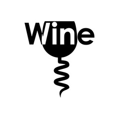 Logo club de vino. Silueta de copa de vino mitad sacacorchos con palabra wine