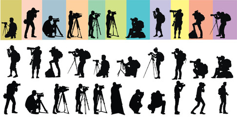 photographer silhouette set - obrazy, fototapety, plakaty