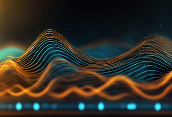 wireframe abstract background technology orange illustration waves sound blue Audio waveform music wave design digital ai colours electronic neon - obrazy, fototapety, plakaty