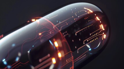 AI-Enhanced Smart Pill Close-Up with Glowing Circuitry.