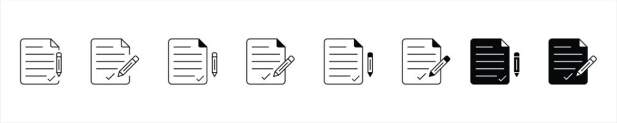 document icon set. paper line outline and filled, agreements & contract icon, document with pen icon symbol sign. vector illustration