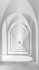 Long Hallway With White Walls and Arches