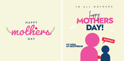 Happy mothers day. Happy Mothers day 12th may 2024 celebration banners, posts, cards design templates with light yellow colour theme. Simple and decent mothers day card, banner designs with typography - obrazy, fototapety, plakaty