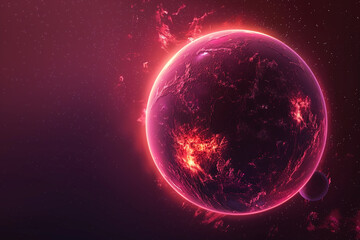  3D render of a digital planet, globe glowing with a deep red hue