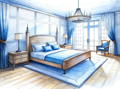 a sketch of a modern style bedroom