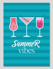 Summer mood. Hello summer. Enjoy summer. Summer card or poster concept in flat design. Stylized cocktail illustrations in geometric style. Vector illustration.