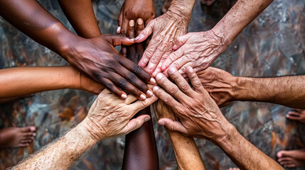 United hands of different ages and ethnicities