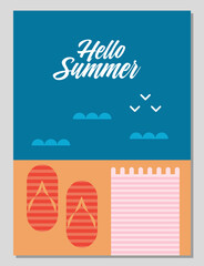Summer mood. Hello summer. Enjoy summer. Summer card or poster concept in flat design. Stylized illustration in geometric style. Vector illustration.