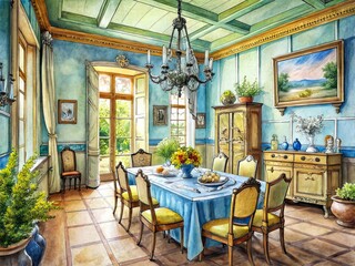 a sketch of a provence dining room