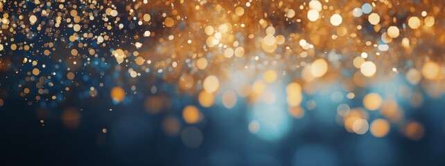 Holiday, christmas, new year, new year's eve background banner template - Abstract gold blue glitter bokeh lights texture, de-focused - obrazy, fototapety, plakaty