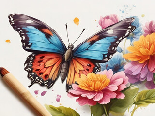Beautiful colorful butterflies cling to flowers. vector illustration,
