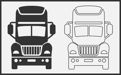 Truck icon front view. Black on White Background. Vector Illustration.