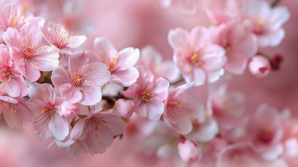 Fototapeta premium Cluster of Pink Flowers on Tree Branch