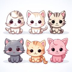 Fototapeta premium set of 4 kawaii kitten, cat doodles, kitten icons printable clipart on white background сreated with Generative Ai