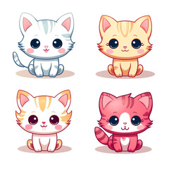 Obraz premium set of 4 kawaii kitten, cat doodles, kitten icons printable clipart on white background сreated with Generative Ai