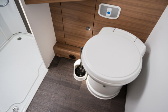 RV Motor Home Toilet Bowl Inside a Bathroom