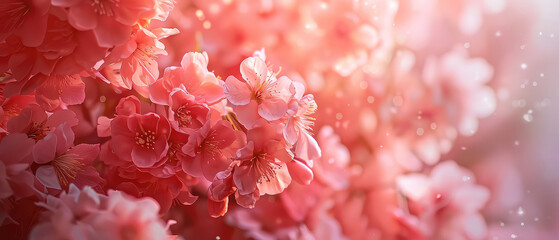 Close-up of vibrant red cherry blossoms