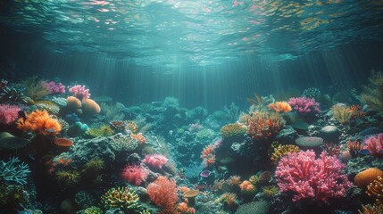 Fototapeta na wymiar Stunning Underwater View of a Colorful Coral Reef