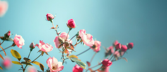 Pastel pink roses against sky