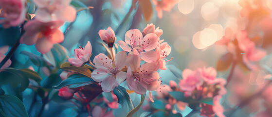 Pink blossoms in a delicate dance - obrazy, fototapety, plakaty