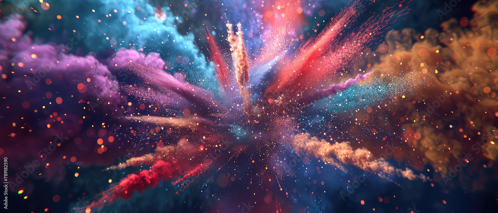 Wall mural cosmic particle explosion with vivid colors
