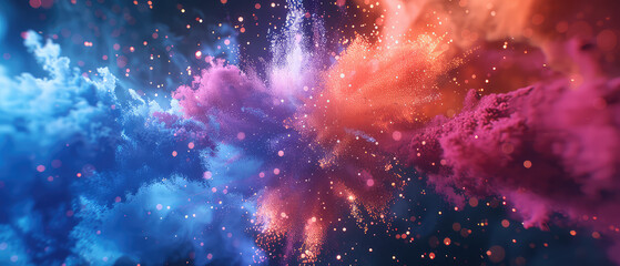 Vibrant explosion of pink and blue particles