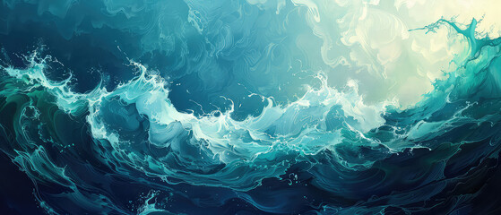 Painting of Abstract Ocean Waves in Emerald Hues