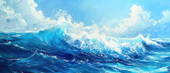 Painting of Vibrant Blue Ocean Wave Digital Painting