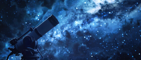 Telescope aiming at the starry night sky