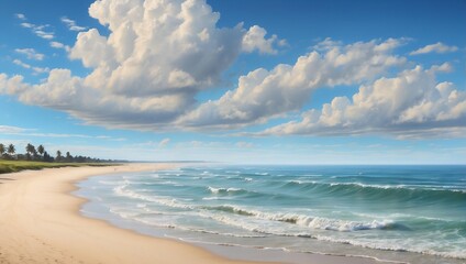Fototapeta na wymiar Paysage de plage avec grand ciel bleu et saisons