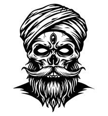 Bearded Skull with Turban and Third Eye SVG
