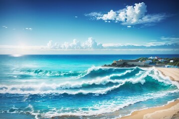 Paysage de plage avec grand ciel bleu et saisons