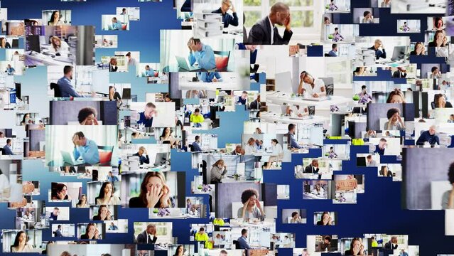 Bored Workaholic People At Office Desks