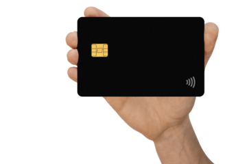  holding out a credit card on a png background