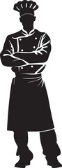 chef full body silhouette vector black on white background, clean, simple