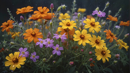 Fototapeta na wymiar Close-up of wildflowers under the morning sun.