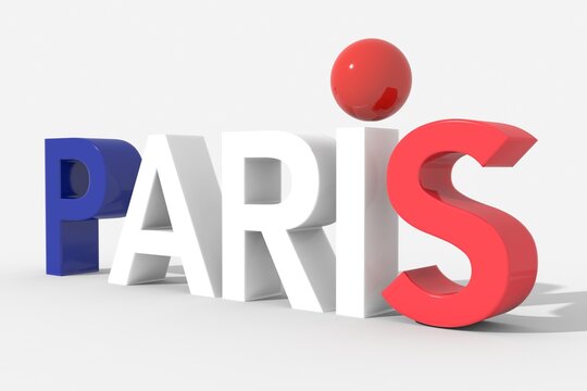 Testo 3D Paris con colori della bandiera della Francia