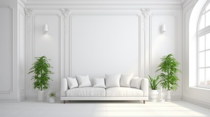 empty room with white wall and window , Mockup Wallpaper , Sofa , interior design