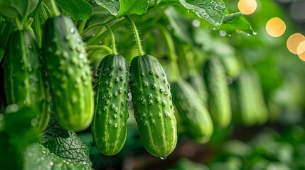 Cucumbers growing on a plant.
