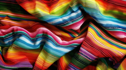 Capture the essence of a Mexican fiesta with a vibrant poncho serape background complete with colorful stripe patterns ideal for stock photos or images with plenty of copy space - obrazy, fototapety, plakaty