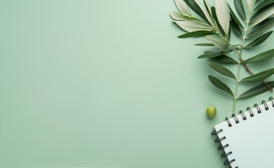 Olive Branch and Book on Green Background - obrazy, fototapety, plakaty