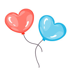 Heart balloons isolated on white background. Air balloons for Birthday parties, celebrate anniversary, weddings festive season decorations. Helium vector balloon illustration.
